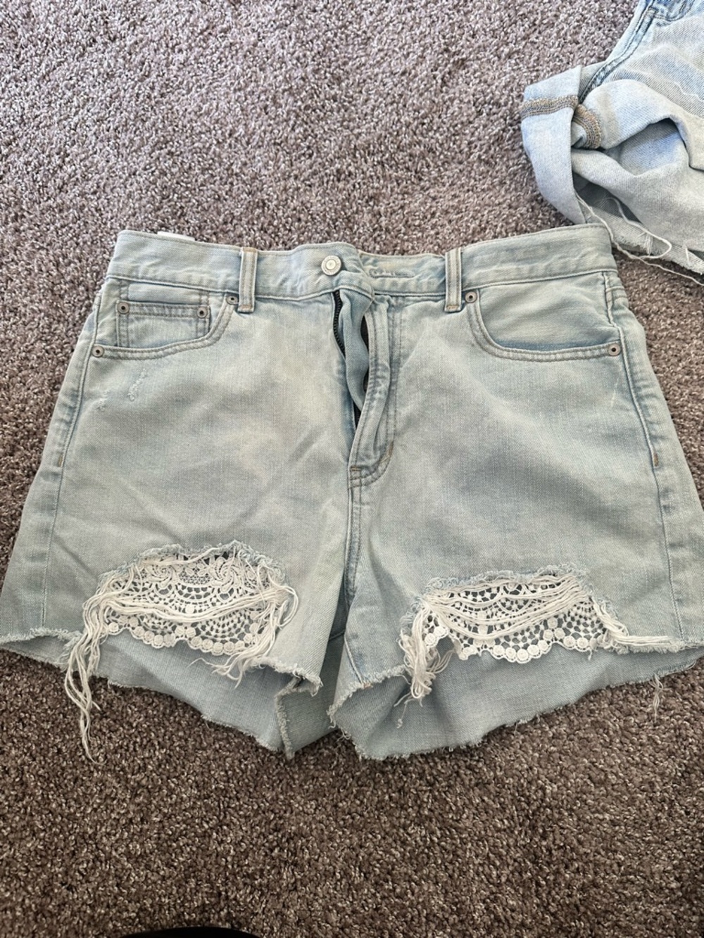 Light Blue Denim Lace-Trim Women's Shorts